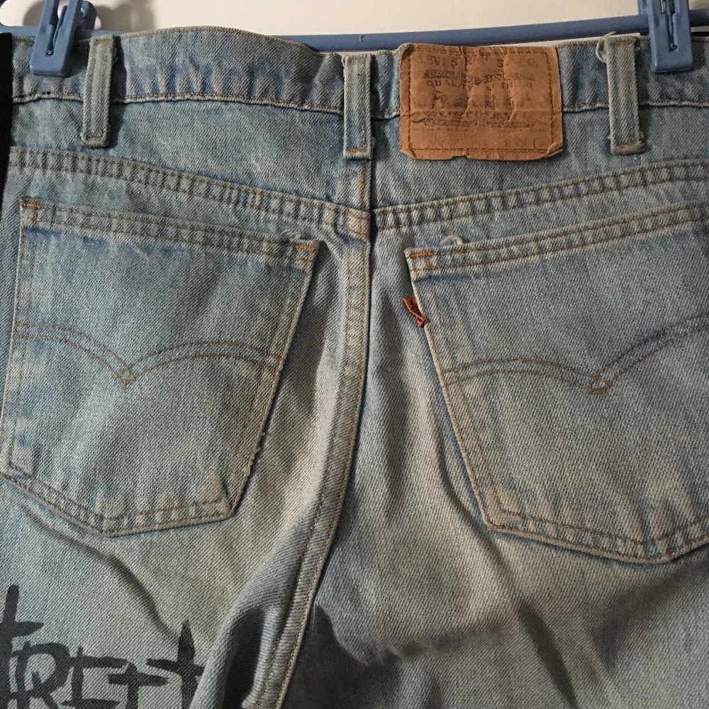 LEVI'S X VIVIENNE WESTWOOD Repurposed Dirty Wash Jeans Velvet Tuxedo Stripes - Picture 6 of 8